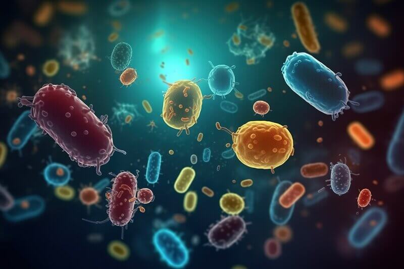 Microorganisms and bacteria under microscope.