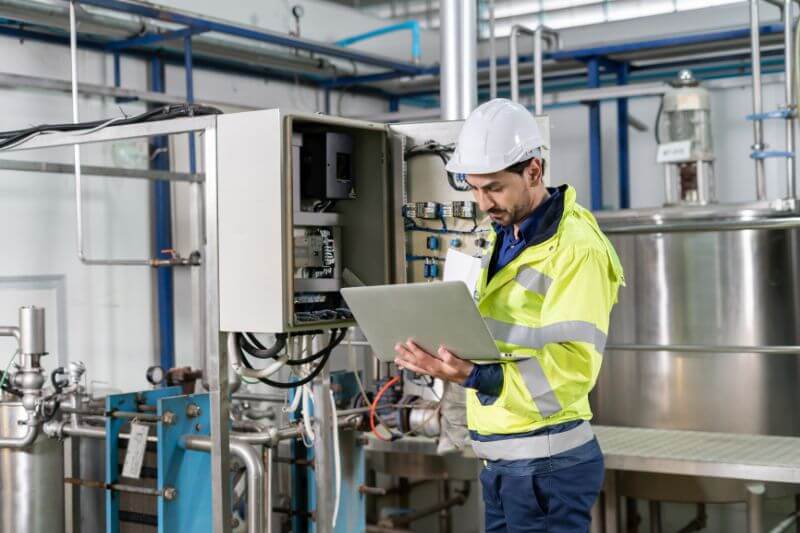 Industrial worker checking industrial work site