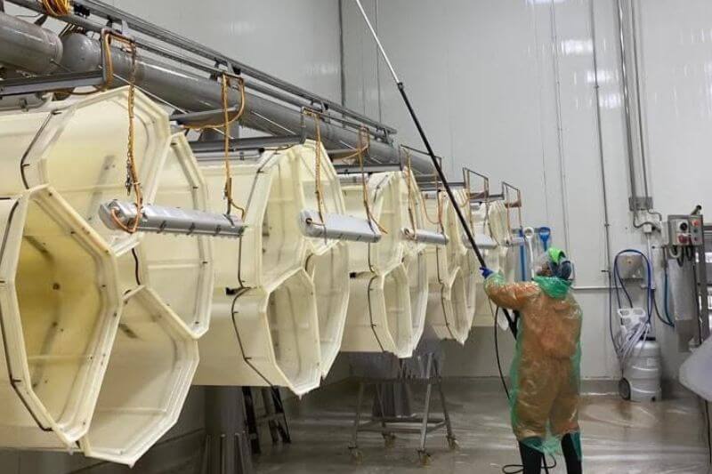 Rapid Facility team member cleaning at height