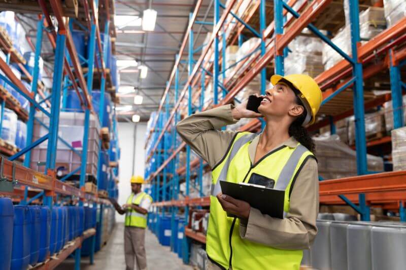 Warehouse worker looking up